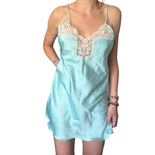 Vintage Victoria  s Secret Camisole   Aqua Satin Lace Trim  Y2K Coquette Fairy