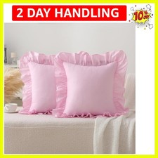2 Pack Pink Ruffle Throw Pillow Covers 18x18 inches, 100 Cotton French Count...