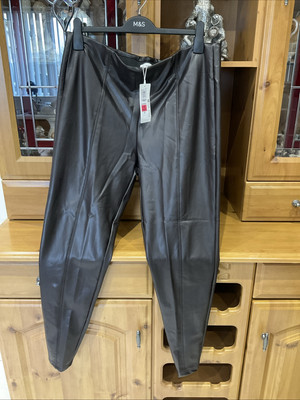 Marks And Spencer Brown Leather Look Trousers Size 18 New