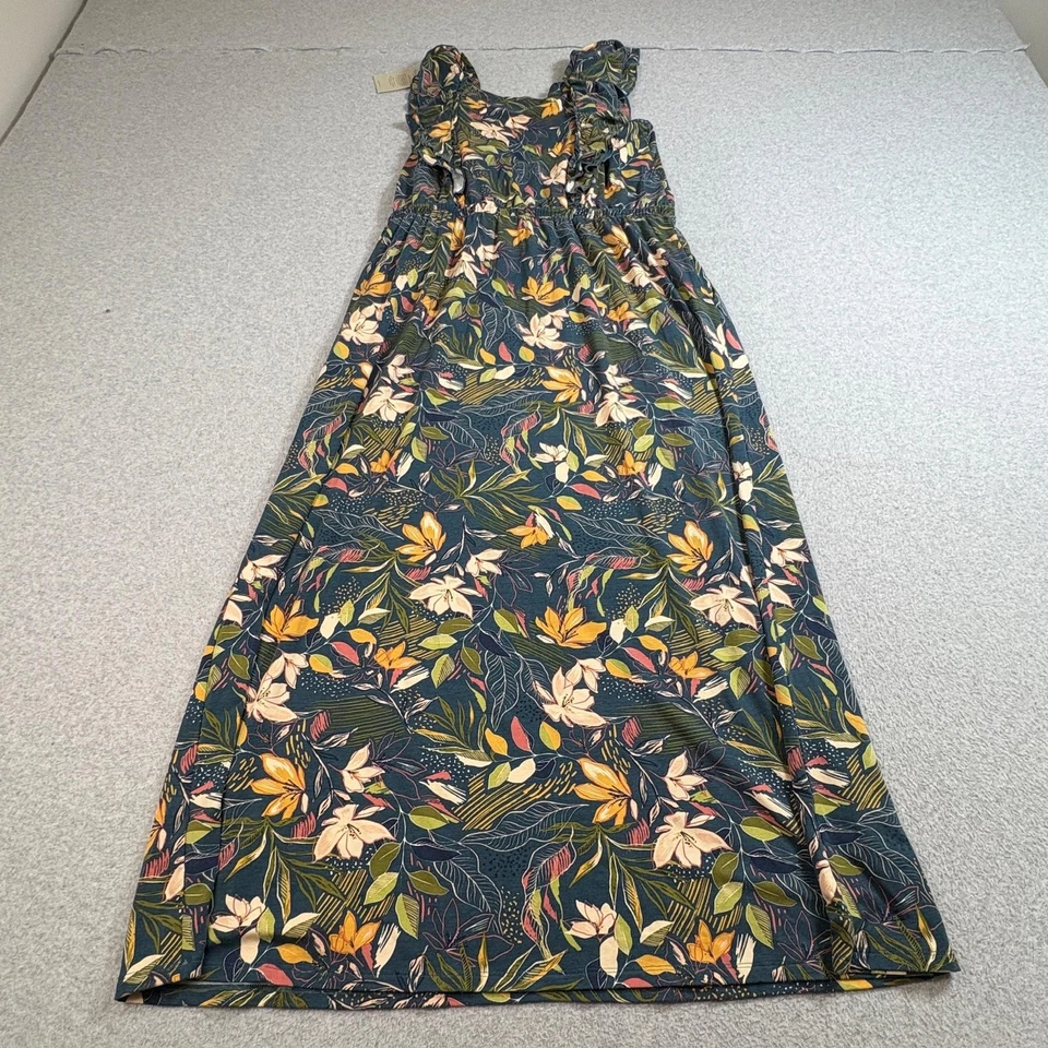 Vestido Granate Hill Mujer XL Azul Floral Sin Mangas Maxi TENCEL Bolsillos Tropical Foto 3 de 4