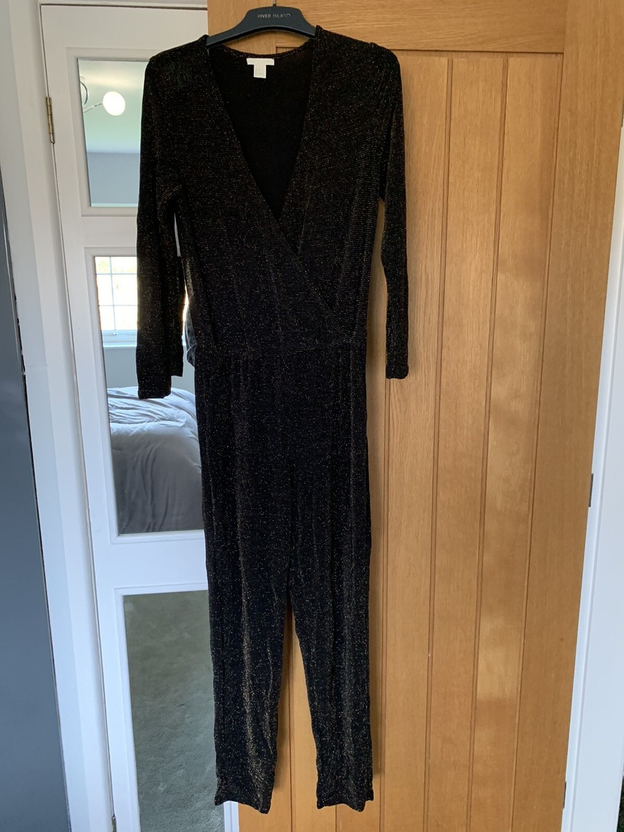 H M Black Glitter Cross Front Jumpsuit UK