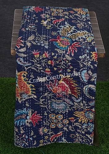 Floral print kantha quilt boho decor cotton bedspread handmade sofa cover quilts - Picture 11 of 41