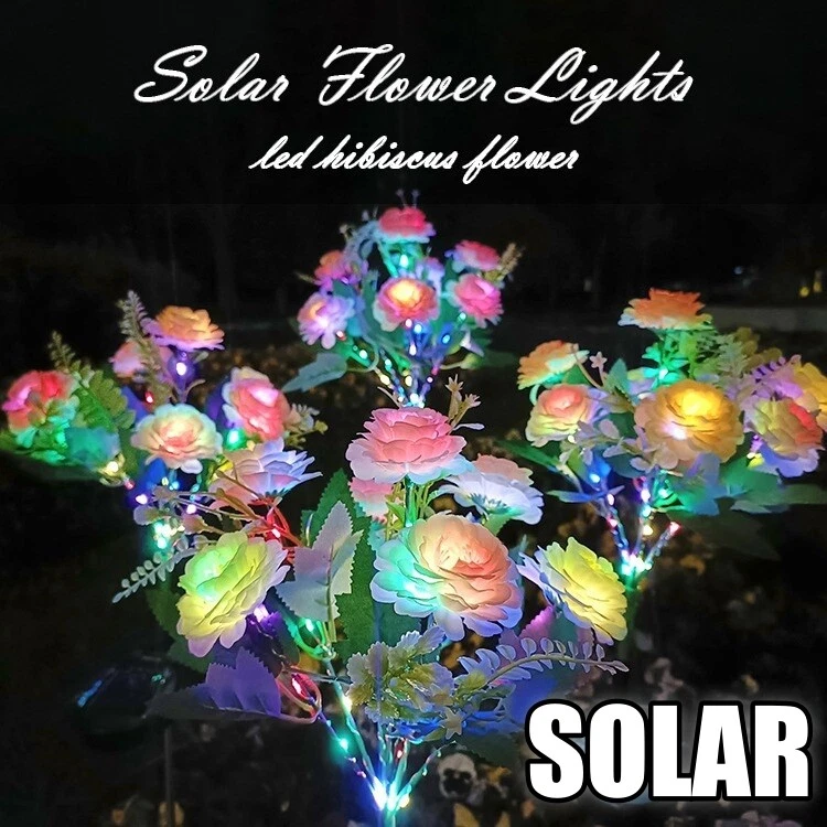 LED Solar Light Outdoor Waterproof Simulation Hibiscus Flower Lamp Garden Decor
