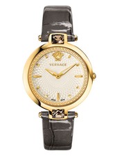 Versace Women's VAN060016 Olympo Gold IP Crystal White Dial Grey Leather Watch