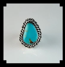 Handcrafted Sterling and Kingman Turquoise Ring Size 5 1/4
