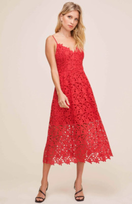 astr the label lace midi dress red Lace A-Line Midi Dress