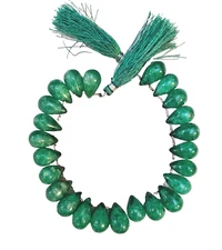 Natural Emerald-Green Jade Smooth Round Teardrop Briolette Beads 10x16mm