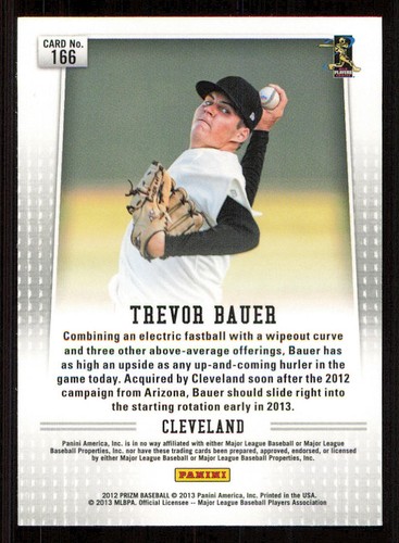 2012 Panini Prizm #166 Trevor Bauer RC - Picture 2 of 2