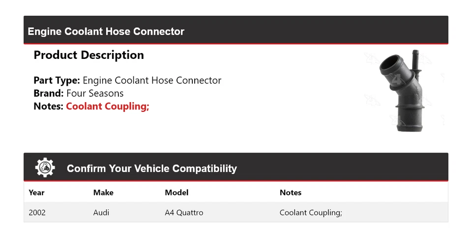 Conector de manguera de refrigerante del motor Audi A4 Quattro 2002 4 estaciones Foto 2 de 4