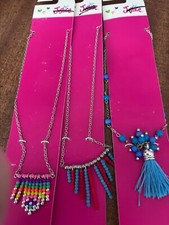 NWT 3 Justice Necklaces Girls Faux turquoise Blue Red Multicolor beads BOHO