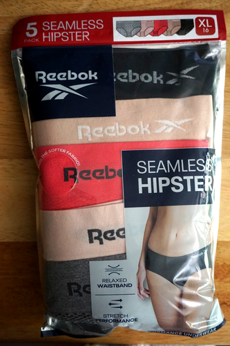 REEBOK DONNA CONFEZIONE DA 5 MUTANDINE HIPSTER STRETCH SENZA CUCITURE/TAGLIA XL (16)/NUOVE