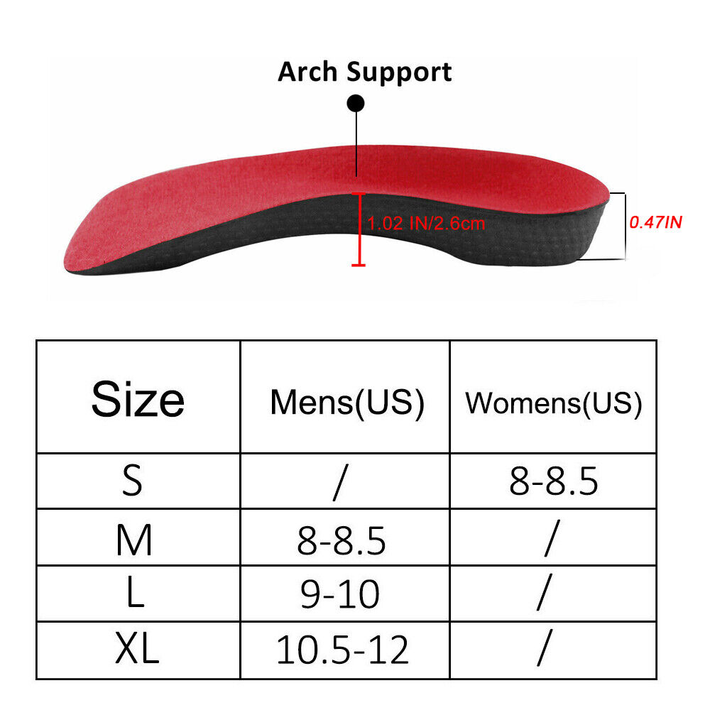 3/4 Orthotic Shoe Insoles Inserts Plantar Fasciitis Flat Feet High Arch Support 