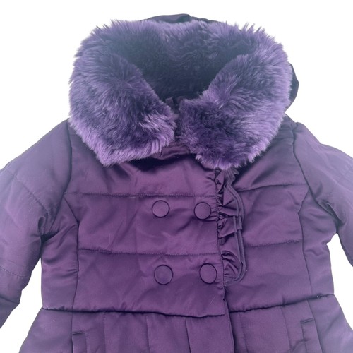 Rothschild Winter Coat Girls Purple Faux Fur Hooded Peplum Puffer Ruffle Size S - Picture 2 of 12