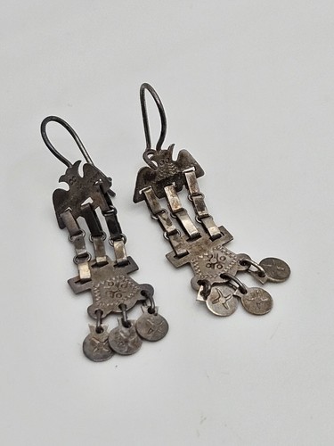 Vintage Sterling Silver Latin American Trapelacucha Style Dangle Earrings