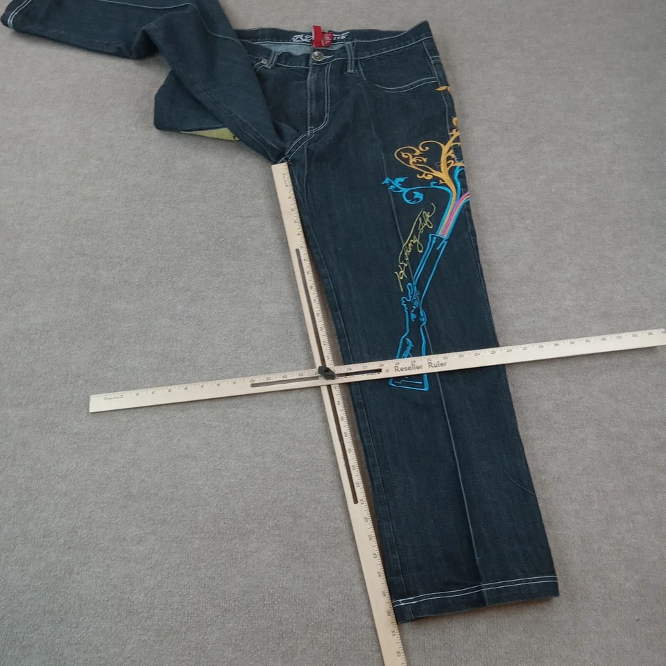 Jeans masculino vintage Platinum Gear 38x31 azul reto folgado hip hop pássaro Y2K grunge - Imagem 2 de 4