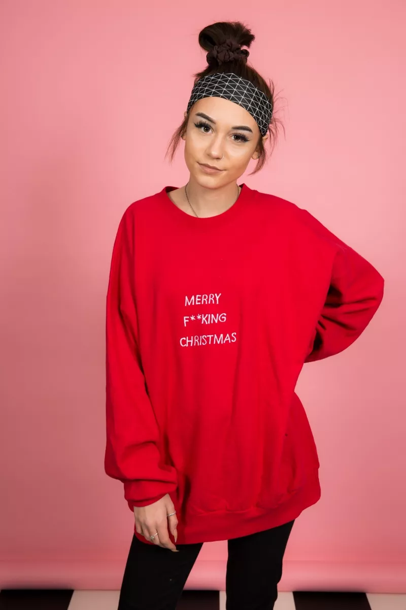 Custom Made Vintage Red White Embroidered Naughty Christmas