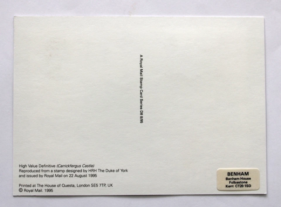 1995 £3 HIGH DEFINITIVE 22/8/95 BENHAM FDI TO FRONT PHQ CARD WITH SHS. - Image 2 of 2