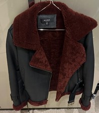 Muubaa Black And Dark Burgundy Shearling Aviator Jacket, Womens, Size 10