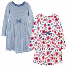Touched by Nature Organic Cotton Dresses, Youth Garden Floral Long Sleeve 2-Pack