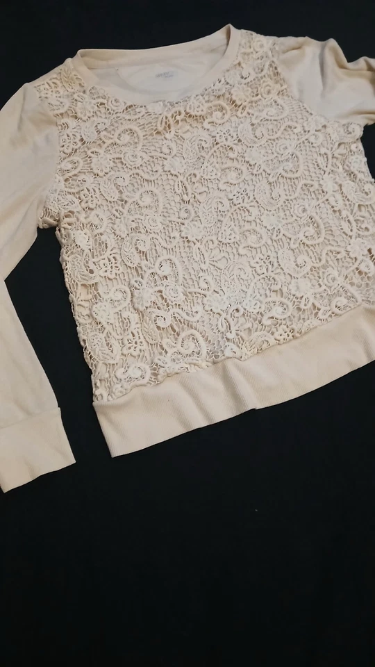 Женский пуловер Merona богемное кружево цвета слоновой кости толстовка размер XL хлопок - Изображение 2 из 4