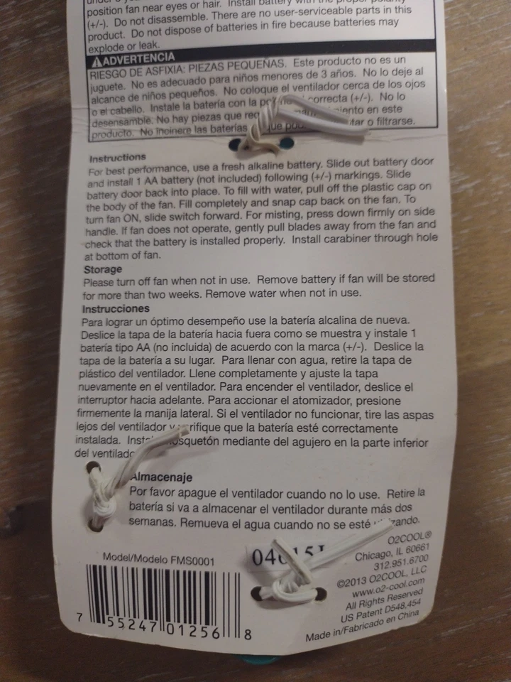 VENTILADOR DE NEBULIZACIÓN DE AGUA MOSQUETÓN O2COOL, ROSA, púrpura, azul, verde. 4 Pk Bx7 Foto 3 de 3