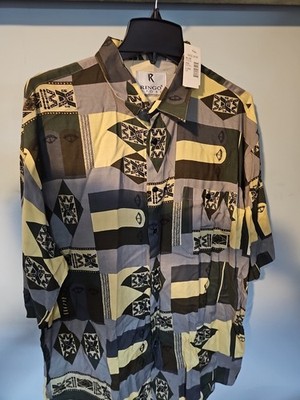 Vintage Ringo Sport Geometric Button Up Shirt Sz Xl Rayon Funky