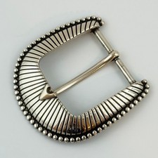 Western Beaded Edge Belt Buckle Silver Tone R...