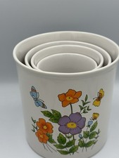 1970's VTg Wildflower Butterfly White Canister Retro Floral 4PC set Retro Hippie