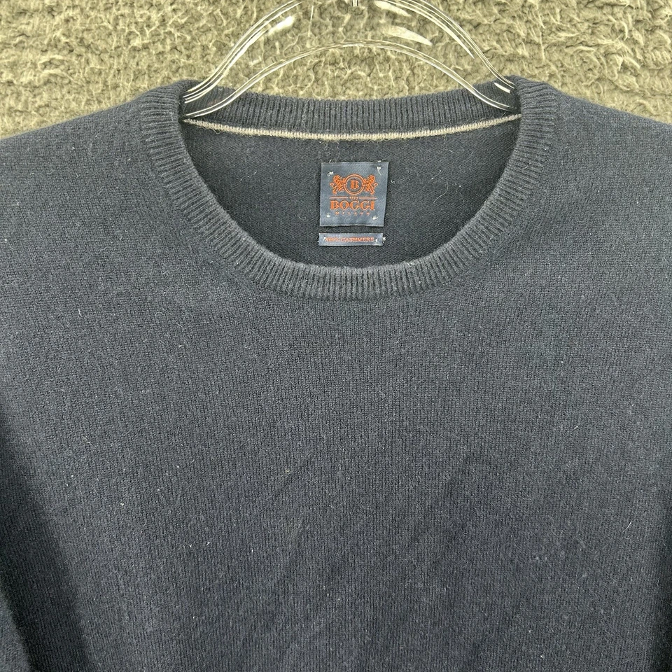 Boggi Milano Sweater Mens Medium Navy Blue 100% Cashmere Crew Neck Pullover  * - Image 2 of 4