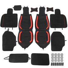 Universal PU Leather Car Seat Covers Full Set w/ Headrests Front Rear Black-Red