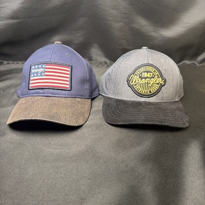 Wrangler Hats Lot of 2 Snapback Caps Blue/Gray/Black American Flag New With Tags