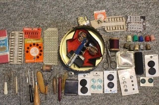 Lot of Vintage Sewing Thimbles Needles Scissors Snaps & Buttons In a Tin