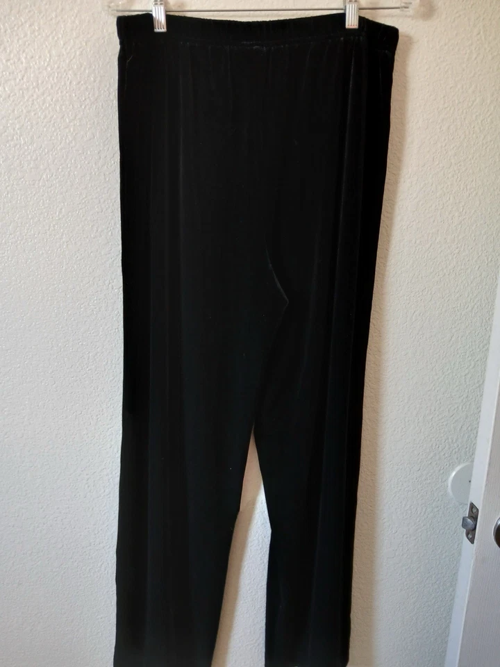 Hillard Hanson black velvet pants M women elastic waist vintage 90s lounge - Image 3 of 4
