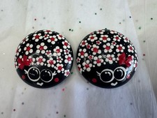 Artisan Painted Rock  2 Lady Bug Flowers Set Dot Art A