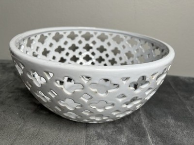 Lrg Porcelain Pierced Round Display Centerpiece Fruit Reticulated Bowl RUC MCM