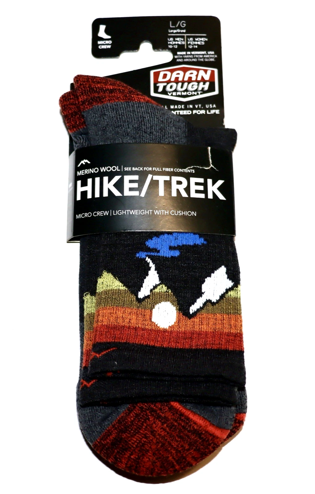Darn Tough 1997 Charcoal Sunset Ridge Micro Crew Lightweight Cushion Socks Sz L