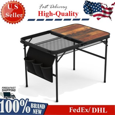 Portable Folding Table,Height Adjustable Collapsible Table w/ Mesh Desktop