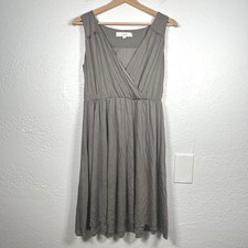 Loft Olive Grey Faux Wrap Sleeveless Ruffle Elastic Waist Dress Size S