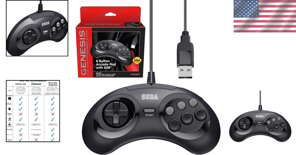Controlador USB Oficial SEGA Genesis con Diseño de 6 Botones para Uso Multiplataforma Foto 2 de 4