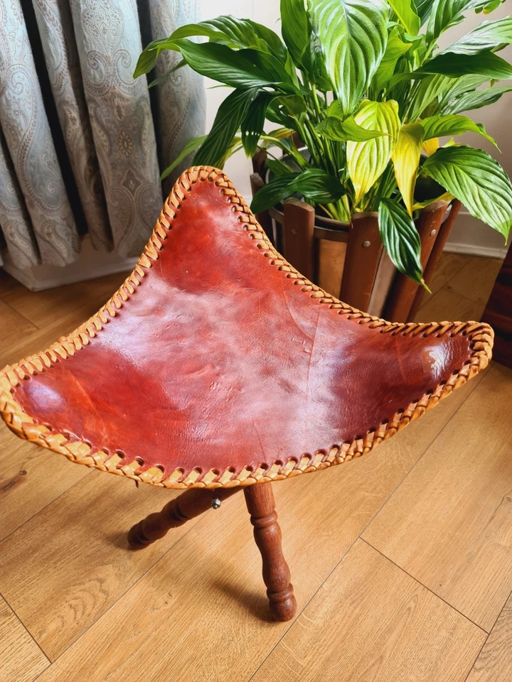 Винтажный художественный табурет скамейка кемпинг тройной стул кожаный путешественник кемпинг - Изображение 3 из 4