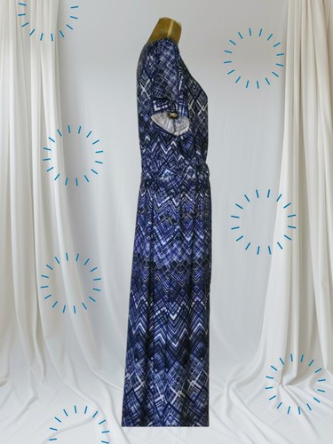 NY COLLECTION PLUS 1XP Petite Maxi Dress GEOMETRIC Blue BEADED Belt Tie Women's - Picture 2 of 11