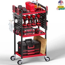 Power Tool Organizer Heavy Duty 4 Tier Garage Tool Storage Cart Rolling Wheels