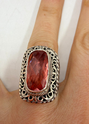 Sarda Sterling Silver Pink Stone Wide Cocktail Ring Size 5 Bali Style