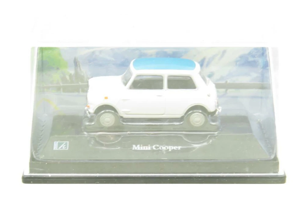 Cararama Hongwell Pressofuso Mini Cooper Bianco/Blu Tettuccio 1 72 Scala A Base - Immagine 2 di 3