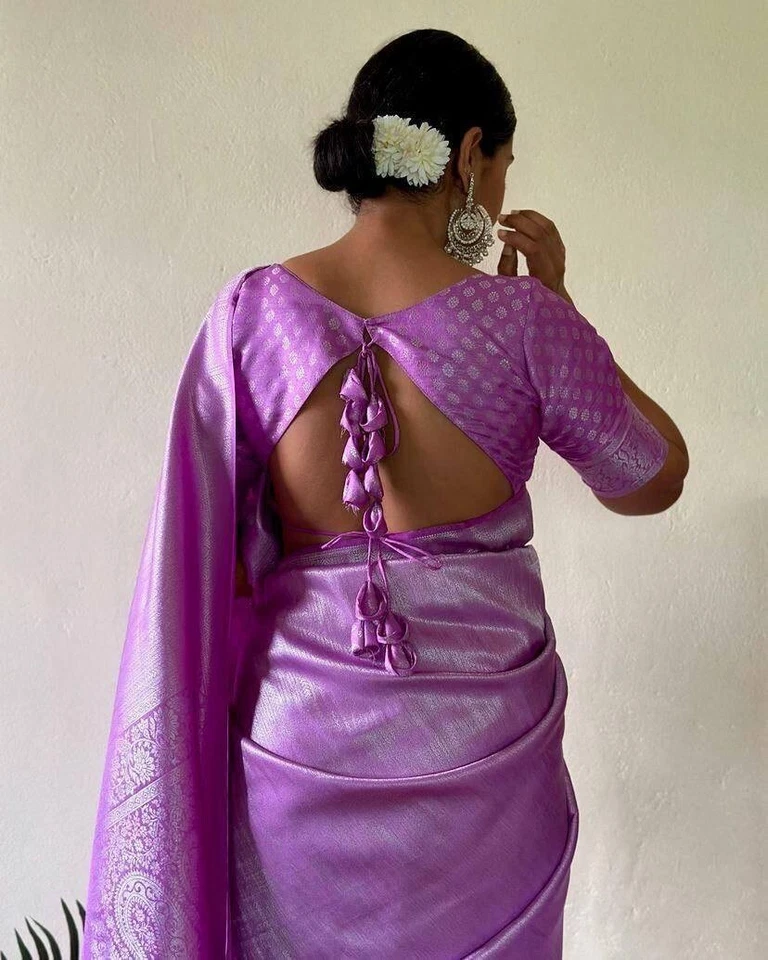 Silk sarees for women, South Indian Saree Blouse, Custom Stitch Design Blouse - Image 3 of 4