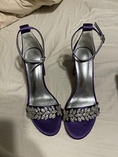 Satin Block Heel Sandals With Rhinestone S