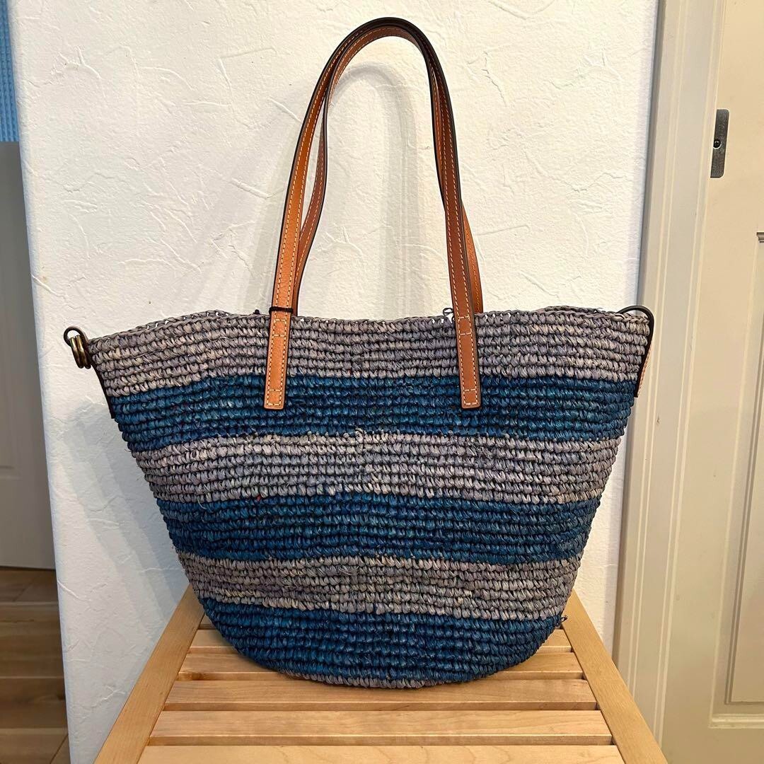 Polo Ralph Lauren Raffia Tote Bag Purse Blue USED Good
