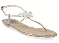 Rene Caovilla Blush Lizard Butterfly Strass Flat Thong Ankle Strap Sandal 38.5