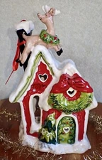 Blue Sky Heather “Happy Holidays Deer” Christmas Tea Light Candle House 8”