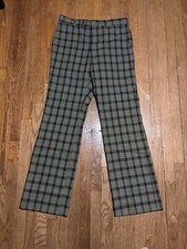 Vintage 70s Men's Plaid Striped Bell Bottom Pants sz 32x36 Pre Owned